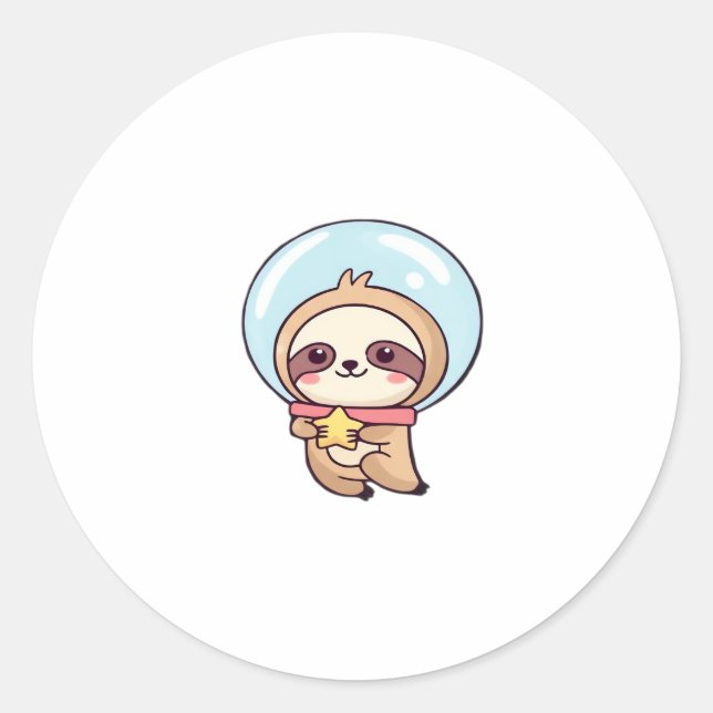 Pegatina Redonda Kawaii Chibi Astronauta Sloth � Cute Space Sloth C (Anverso)