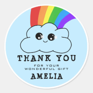 Pegatina Redonda Kawaii Cloud Rainbow Birday Gracias