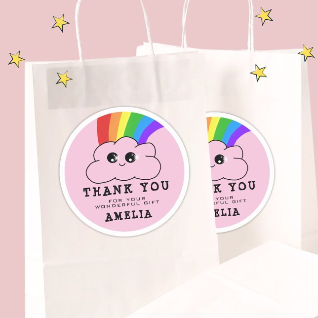 Pegatina Redonda Kawaii Cloud Rainbow Pink Birday Gracias (Subido por el creador)