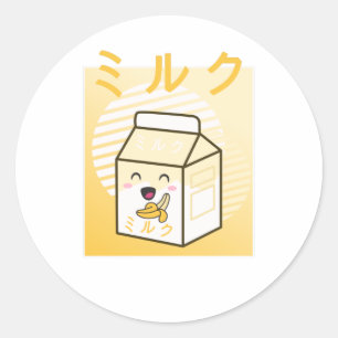 Pegatina Redonda Kawaii Cow Retro Leche de plátanos japonesa