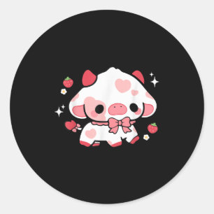 Pegatina Redonda Kawaii Cow Strawberry Cute Chicas De Anime Estétic
