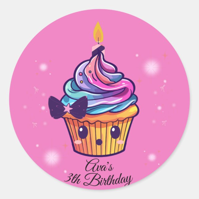 Pegatina Redonda kawaii cupcake (Anverso)