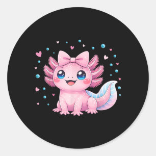 Pegatina Redonda Kawaii Cute Axolotl Coquette Lazo Mujeres Niñas