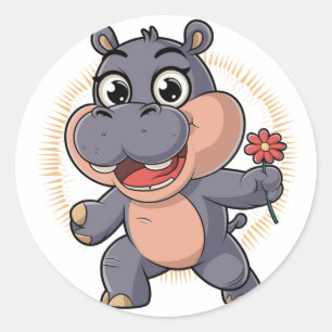 Pegatina Redonda Kawaii Cute Personalizado Moo Deng Hippo