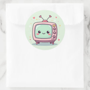 Pegatina Redonda Kawaii Cutie TV – Amiga de Antena Pastel