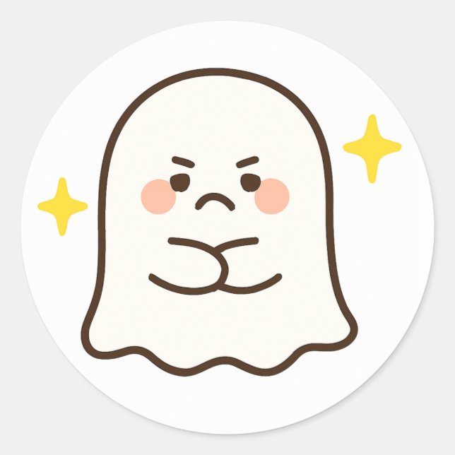 Pegatina Redonda Kawaii Disapproving Ghost Sticker (Anverso)
