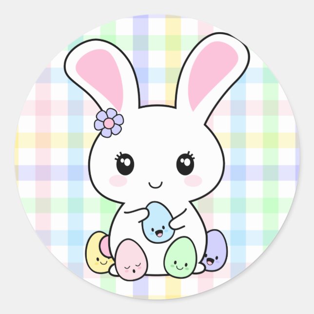 Pegatina Redonda Kawaii Easter Bunny (Anverso)