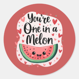 Pegatina Redonda Kawaii "Eres Único en un Melón" Pun de Sandía Ador