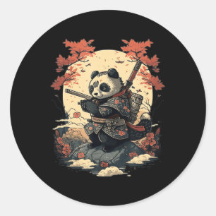 Pegatina Redonda Kawaii estilo japonés Samurai Anime Panda