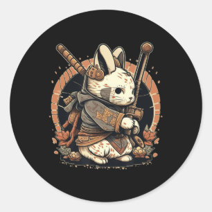Pegatina Redonda Kawaii estilo japonés Samurai Bunny Anime