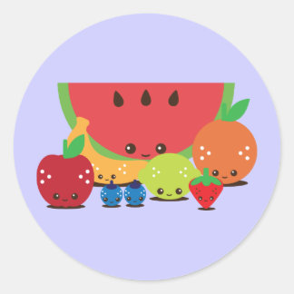 Pegatina Redonda Kawaii Fruit Group