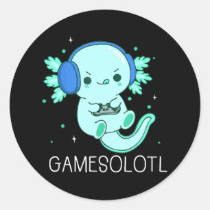 Pegatina Redonda Kawaii Gamesolotl Axolotl Gamer