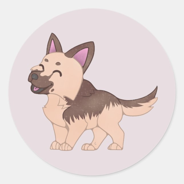Pegatina Redonda Kawaii German Shepherd Dog (Anverso)