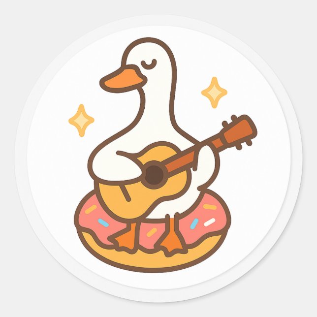 Pegatina Redonda Kawaii Goose Playing Guitar Sticker (Anverso)