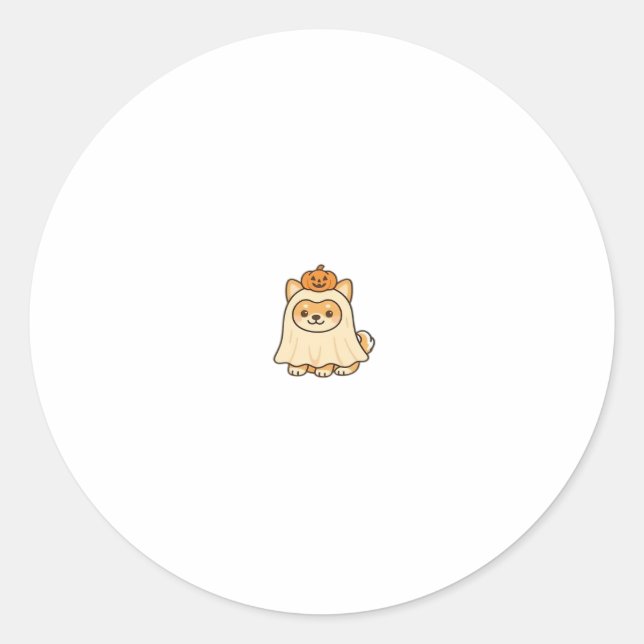Pegatina Redonda Kawaii Halloween Dog � Pumpkin Ghost Puppy Sticker (Anverso)