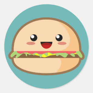 Pegatina Redonda Kawaii Hamburger