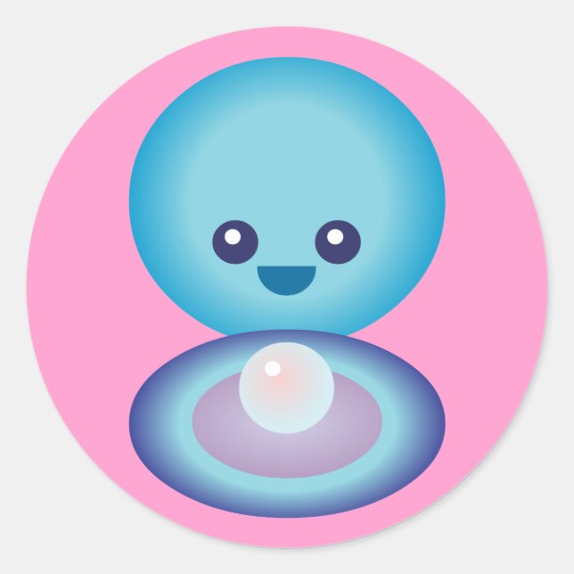 Pegatina Redonda Kawaii Happy Clam (Anverso)