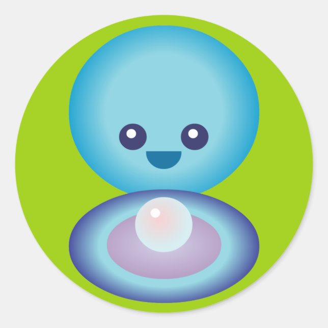 Pegatina Redonda Kawaii Happy Clam (Anverso)