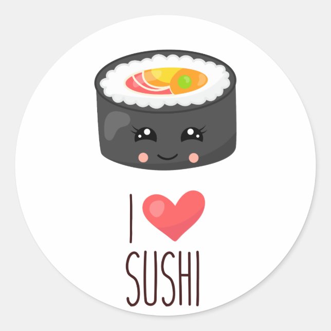 Pegatina Redonda Kawaii I Love Sushi (Anverso)