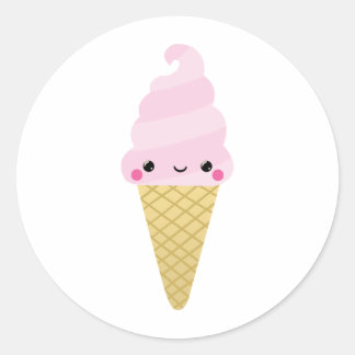 Pegatina Redonda Kawaii Ice Cream Cone