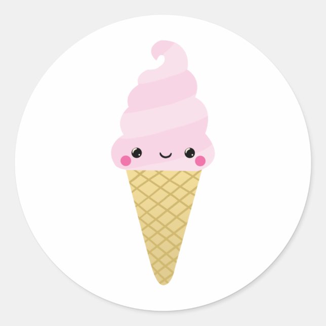 Pegatina Redonda Kawaii Ice Cream Cone (Anverso)