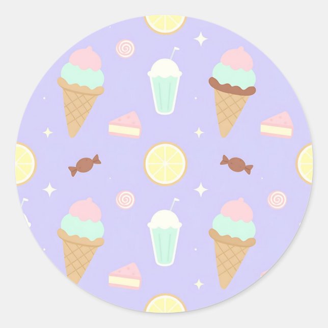 Pegatina Redonda Kawaii Ice Cream Sweets Pattern (Anverso)