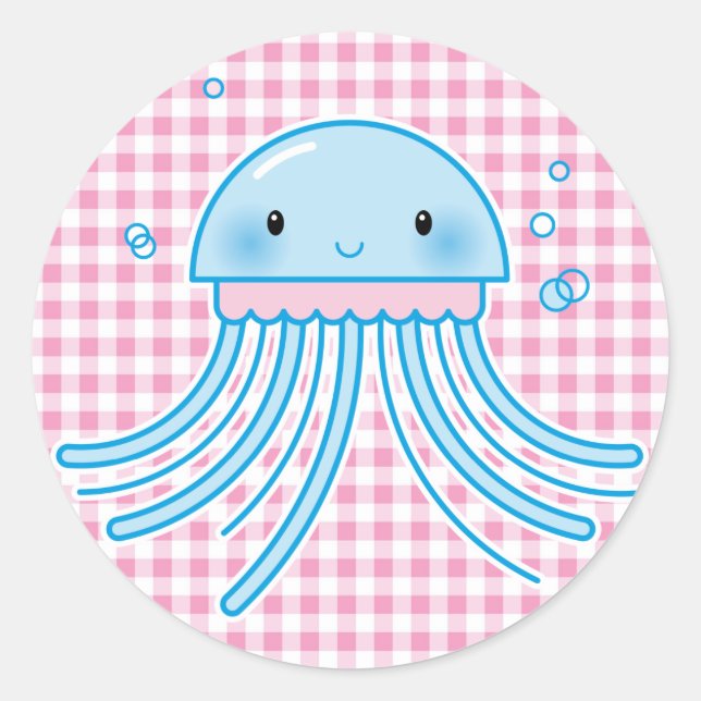 Pegatina Redonda Kawaii jellyfish (Anverso)