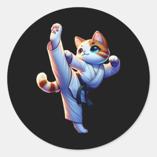 Pegatina Redonda Kawaii Karate Kitty En Acción