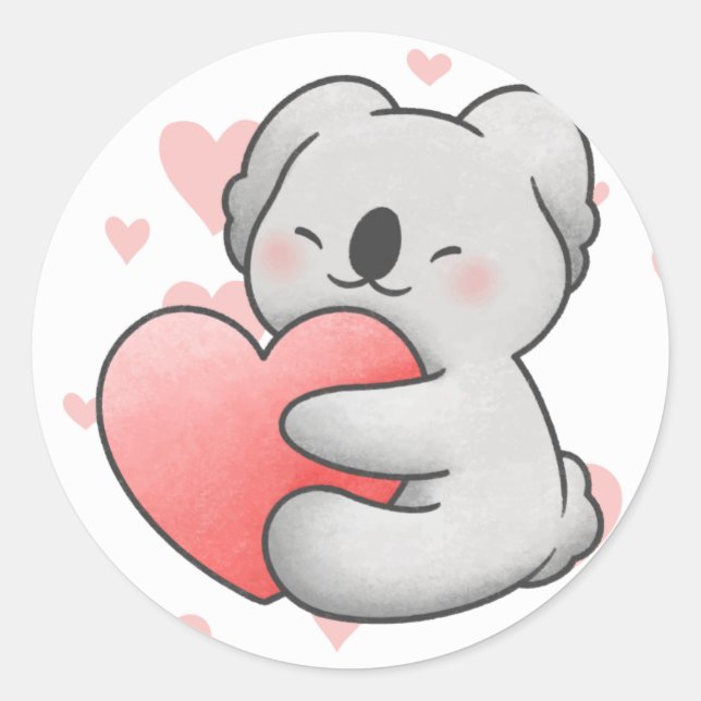 Pegatina Redonda Kawaii Koala Abrazando el corazón adorable (Anverso)