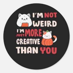 Pegatina Redonda Kawaii lindo diseño de gato con cita de inspiració