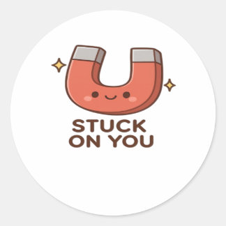 Pegatina Redonda Kawaii Magnet Stuck On You Cute Playful Style 
