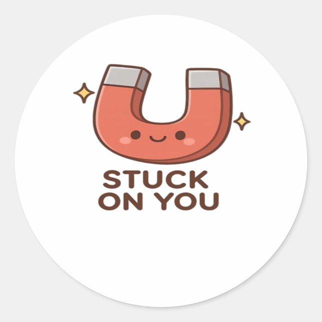 Pegatina Redonda Kawaii Magnet Stuck On You Cute Playful Style  (Anverso)