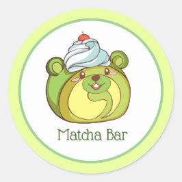 Pegatina Redonda Kawaii Matcha Torta de Oso Rollo Suizo