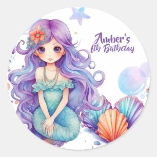 Pegatina Redonda Kawaii Mermaid Fiesta