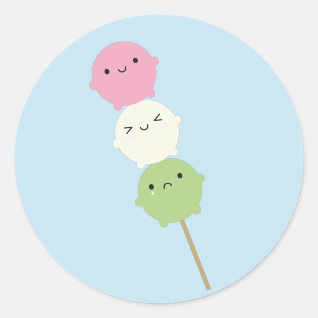 Pegatina Redonda Kawaii Mochi Dango (Anverso)