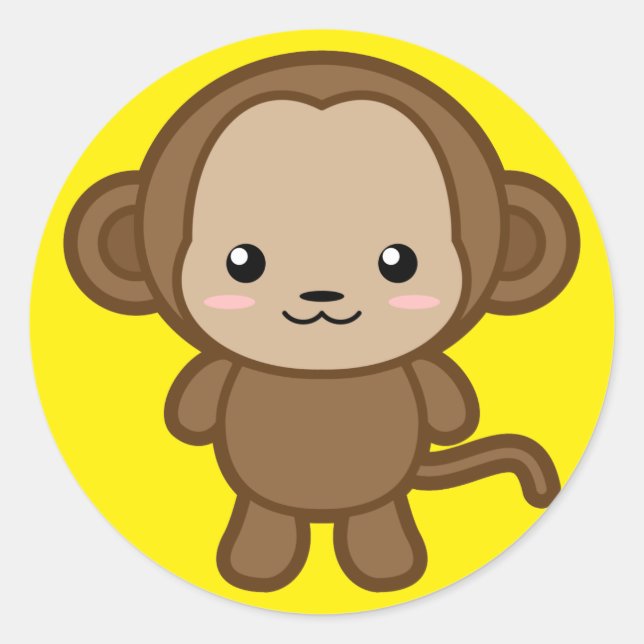 Pegatina Redonda Kawaii Monkey (Anverso)