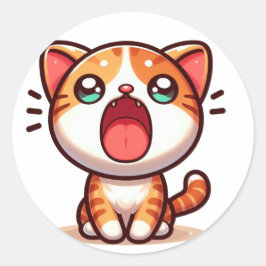 Pegatina Redonda Kawaii Naranja Cat