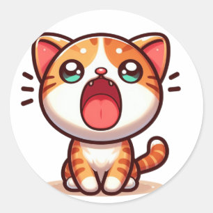 Pegatina Redonda Kawaii Naranja Cat