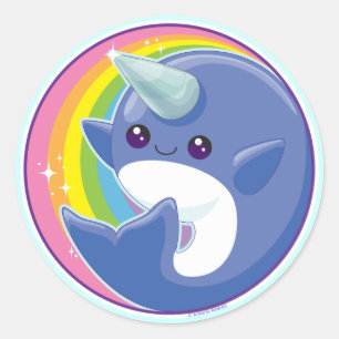 Pegatina Redonda Kawaii Narwhal