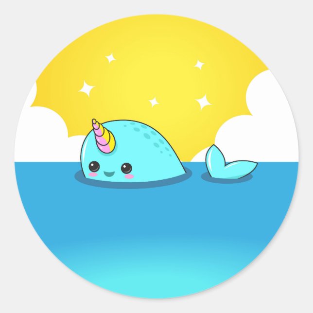 Pegatina Redonda Kawaii Narwhal (Anverso)