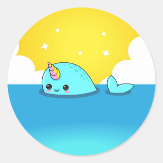 Pegatina Redonda Kawaii Narwhal