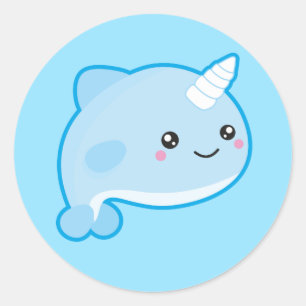 Pegatina Redonda Kawaii Narwhal