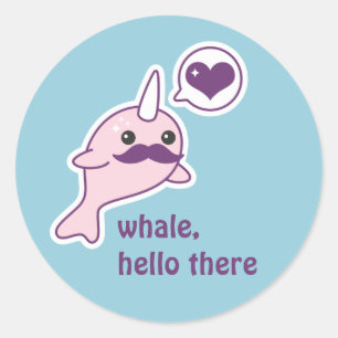 Pegatina Redonda Kawaii Narwhal con bigote