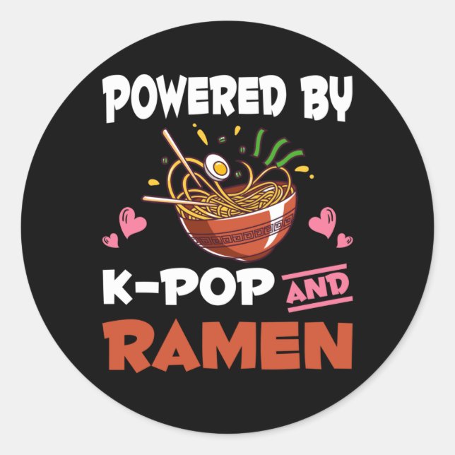 Pegatina Redonda Kawaii Noodles Kpop adicto al K-pop y Ramen (Anverso)