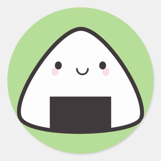 Pegatina Redonda Kawaii Onigiri Rice Ball (Anverso)