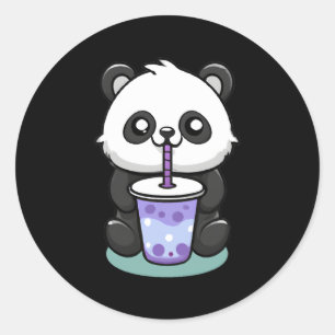 Pegatina Redonda Kawaii Panda Bebiendo Boba Tea Anime