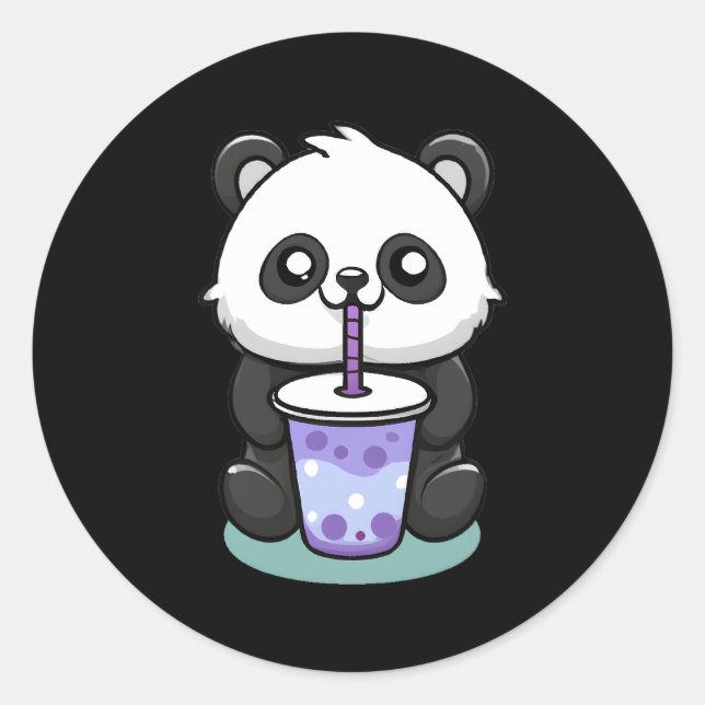 Pegatina Redonda Kawaii Panda Bebiendo Boba Tea Anime (Anverso)