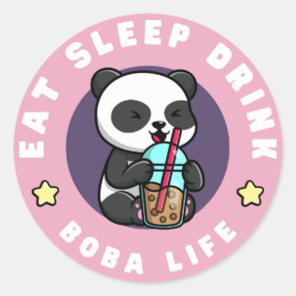 Pegatina Redonda Kawaii Panda Boba | Adicto al té de burbuja