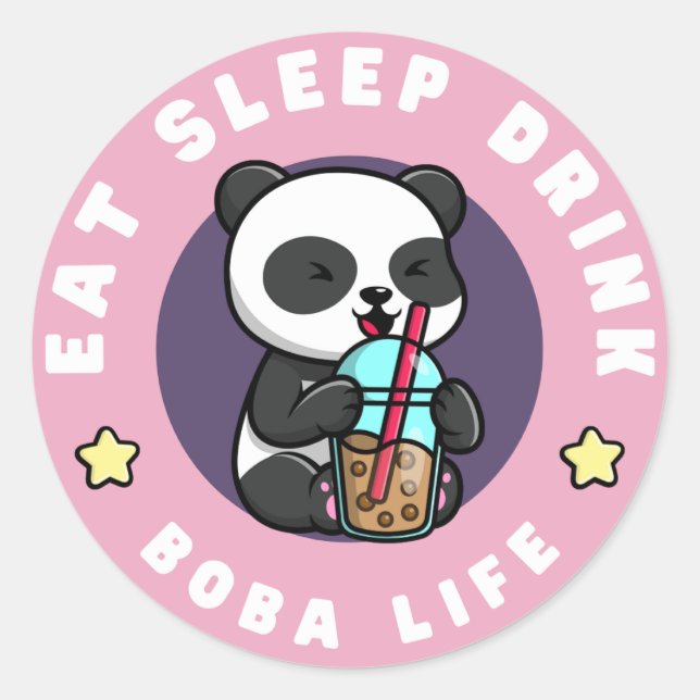 Pegatina Redonda Kawaii Panda Boba | Adicto al té de burbuja (Anverso)