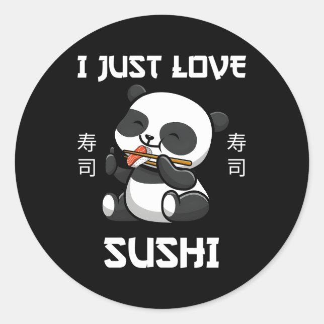 Pegatina Redonda Kawaii Panda come sushi y amo sushi japonés (Anverso)